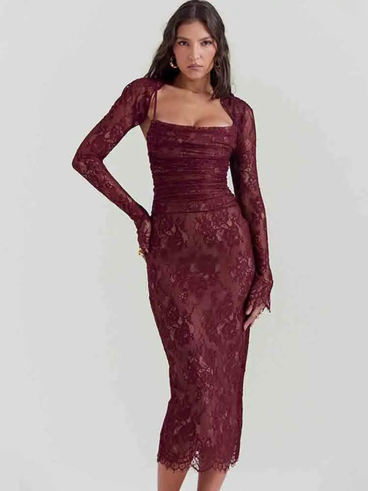 LVSANW Avrilyaan Lace Print Bodycon Sexy Dress Women 2024 Robes Elegant Evening Party Dress Bodycon Spring Midi Long Dress Vestidos