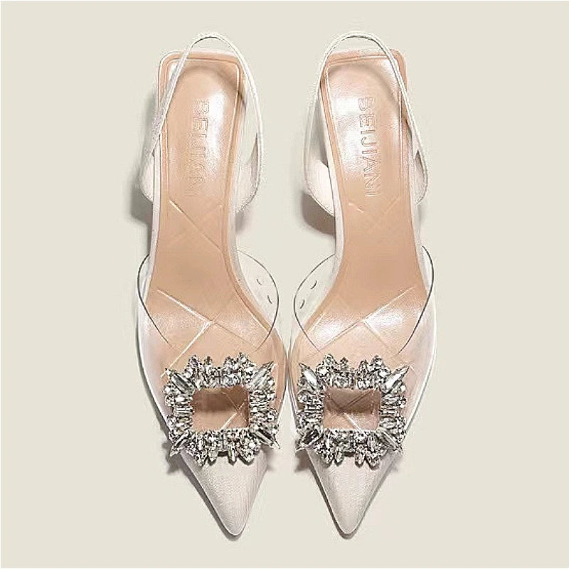 LVSANW BCEBYL Spring and Autumn Fashion New Sexy Banquet Comfortable Crystal Transparent Solid Color Pointed Toe Women's High Heels