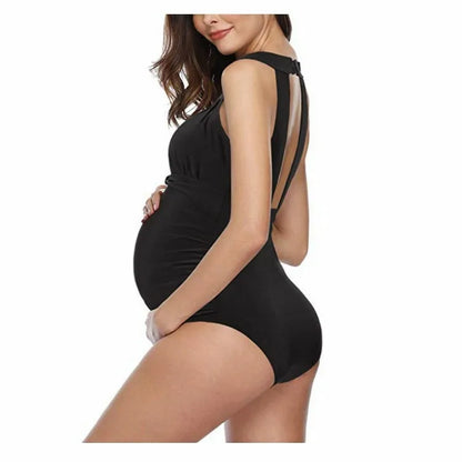 LVSANW BIKINI European and American Pregnant Mother Summer Solid One Piece Swimsuit Plus Size Maternity Clothes Bathing Suits Glittet