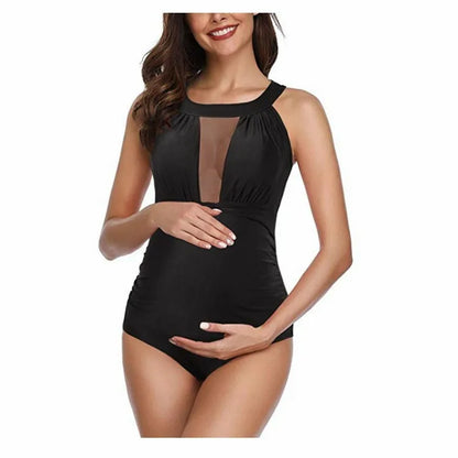 LVSANW BIKINI European and American Pregnant Mother Summer Solid One Piece Swimsuit Plus Size Maternity Clothes Bathing Suits Glittet