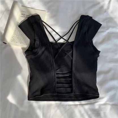 LVSANW Backless Top Sexy Crop Top Women Summer Clothes Square Neck Corset Top Y2K Clothes 2024 Solid Bustier Streetwear Black Tank Top