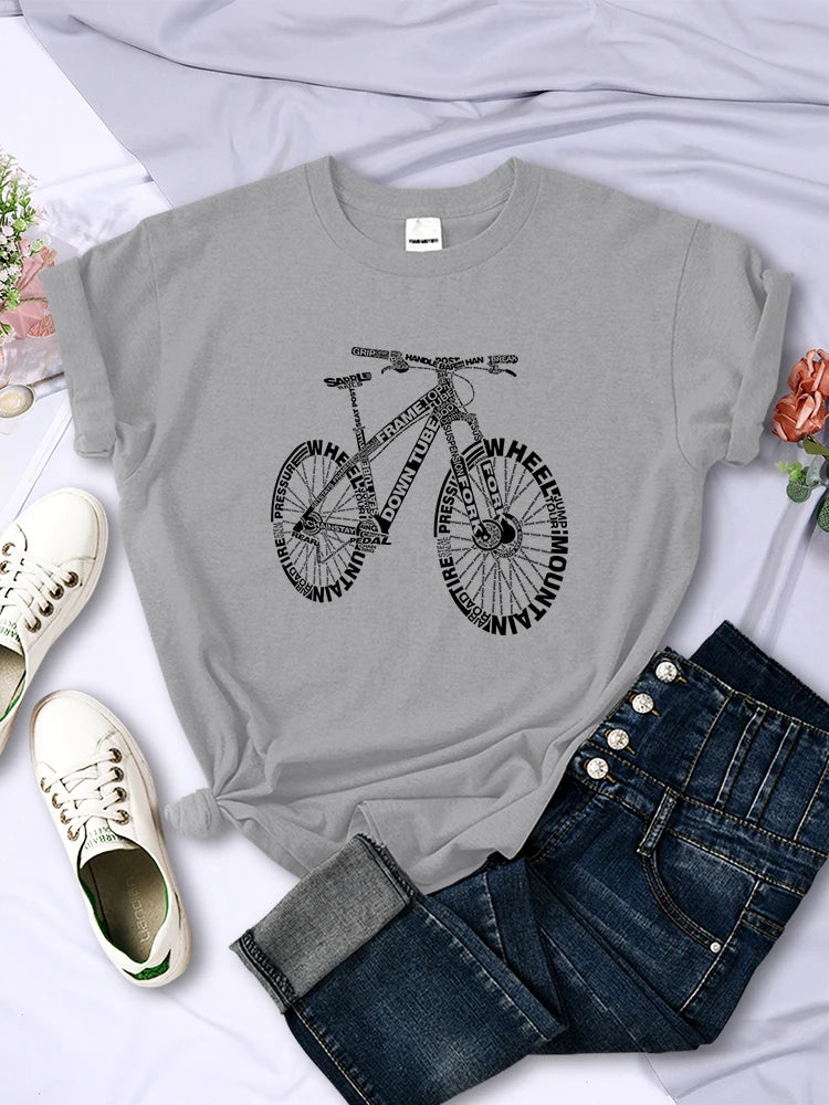 LVSANW Bicycle Made Of Letters T Shirts For Women Summer Breathable Casual Short Sleeve Fashion Street Hip Hop Tops Womans Tee Clothing