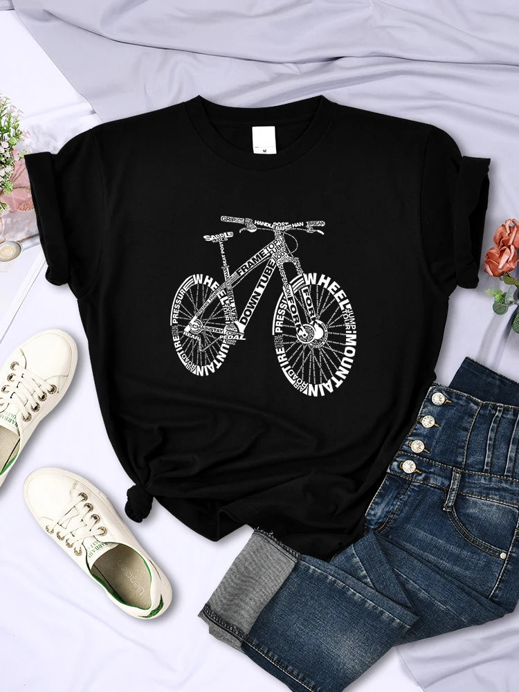 LVSANW Bicycle Made Of Letters T Shirts For Women Summer Breathable Casual Short Sleeve Fashion Street Hip Hop Tops Womans Tee Clothing