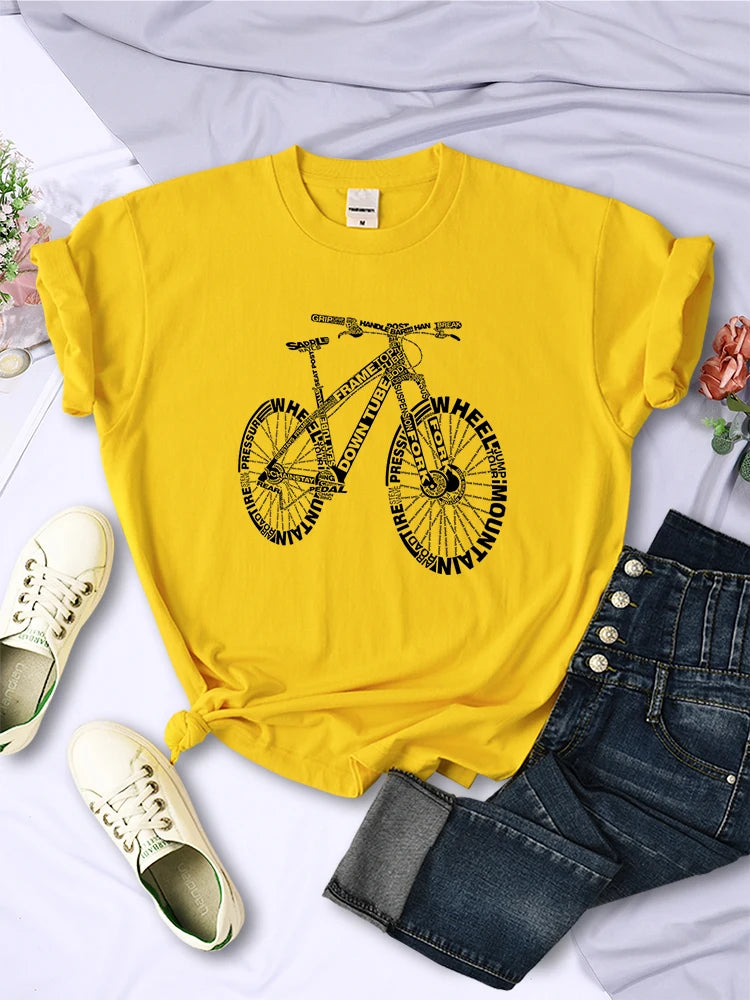 LVSANW Bicycle Made Of Letters T Shirts For Women Summer Breathable Casual Short Sleeve Fashion Street Hip Hop Tops Womans Tee Clothing