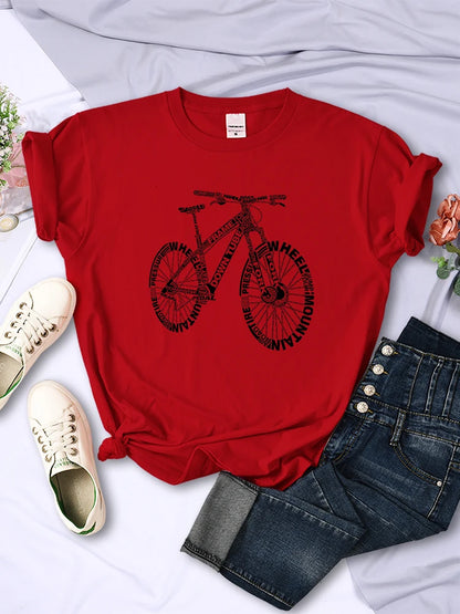 LVSANW Bicycle Made Of Letters T Shirts For Women Summer Breathable Casual Short Sleeve Fashion Street Hip Hop Tops Womans Tee Clothing