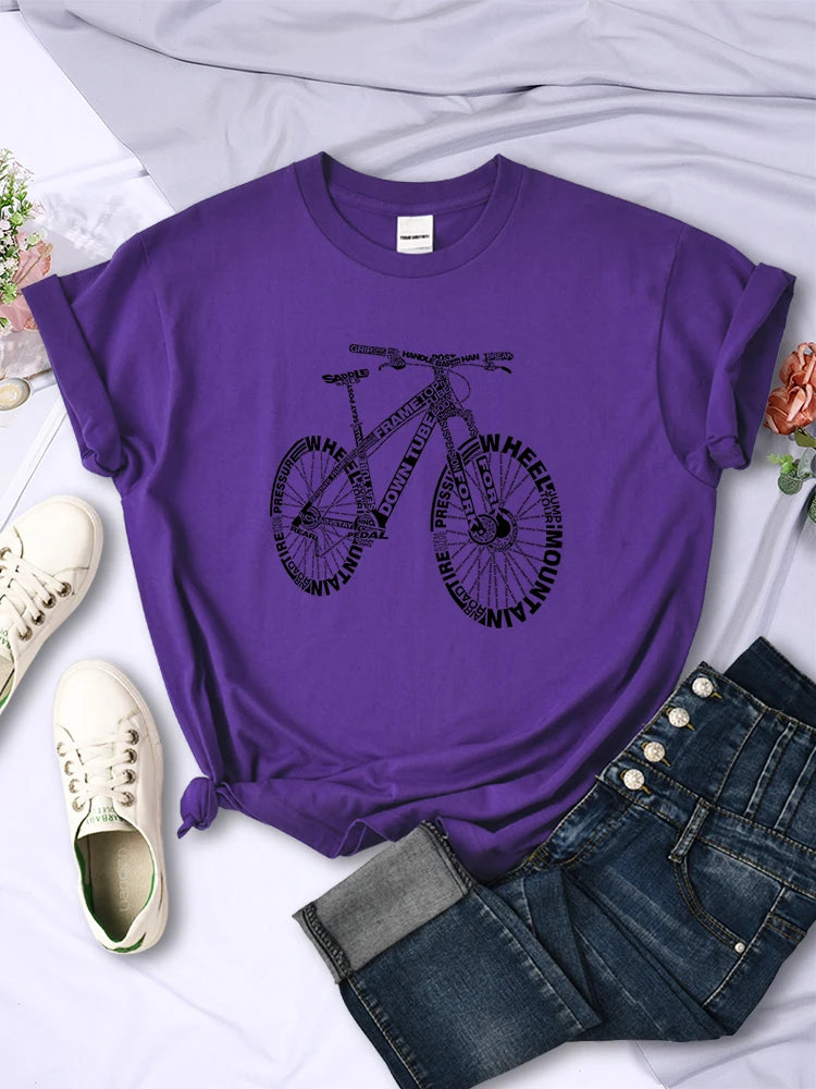 LVSANW Bicycle Made Of Letters T Shirts For Women Summer Breathable Casual Short Sleeve Fashion Street Hip Hop Tops Womans Tee Clothing