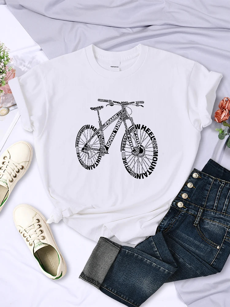 LVSANW Bicycle Made Of Letters T Shirts For Women Summer Breathable Casual Short Sleeve Fashion Street Hip Hop Tops Womans Tee Clothing