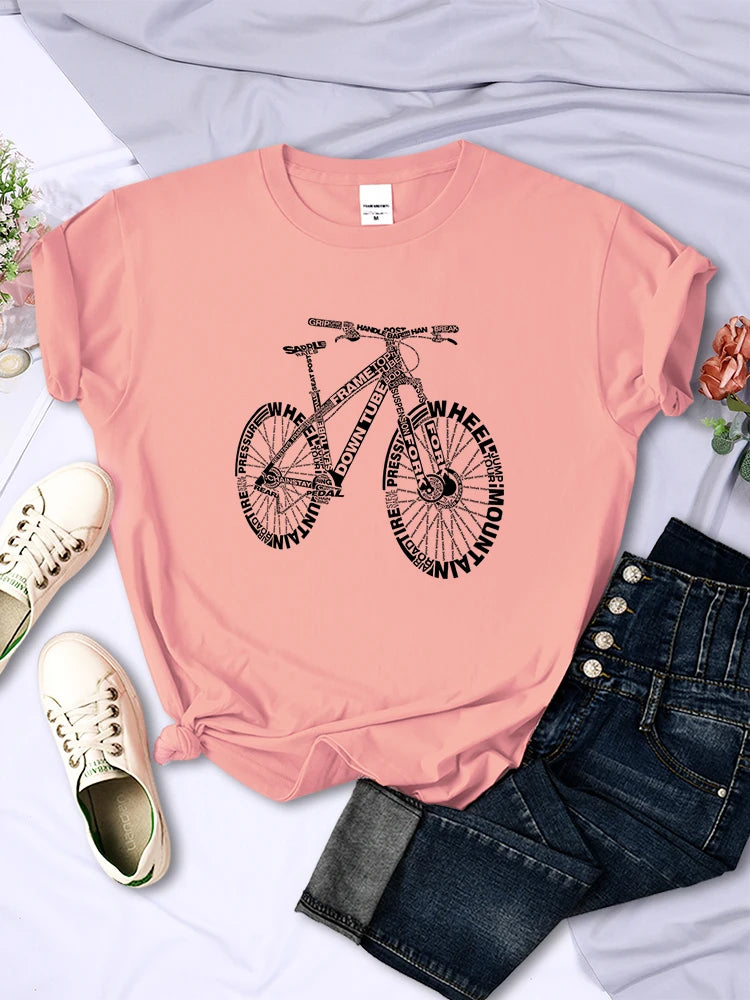 LVSANW Bicycle Made Of Letters T Shirts For Women Summer Breathable Casual Short Sleeve Fashion Street Hip Hop Tops Womans Tee Clothing