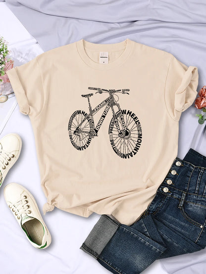 LVSANW Bicycle Made Of Letters T Shirts For Women Summer Breathable Casual Short Sleeve Fashion Street Hip Hop Tops Womans Tee Clothing