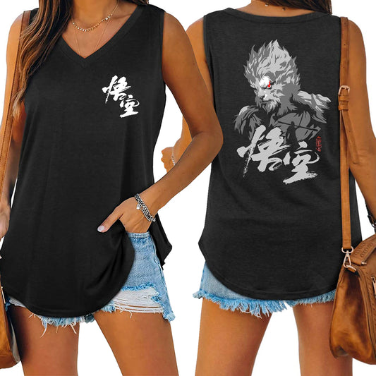 LVSANW Black Myth Wukong Sun Wukong Tank V-neck Female Vest Loose Oversized Women No Sleeve Top