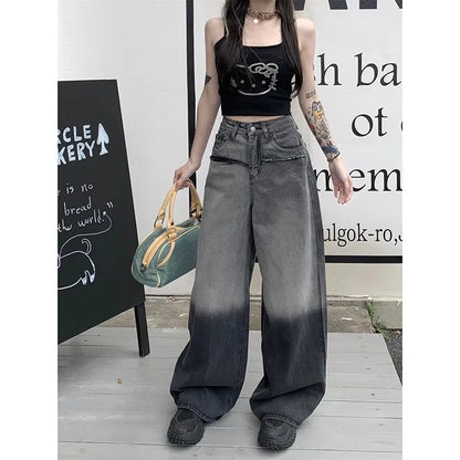 LVSANW Black Women Jeans High Waist Fashion American Vintage Y2K Streetwear Wide Leg Jean Female Denim Trouser 2024 Baggy Denim Pants