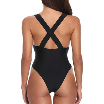 LVSANW Blossomora Black Mesh Deep V-neck Cross One-Piece Swimsuit For Women Sexy Backless Monokini 2024 Beach Bathing Suits Swimwear