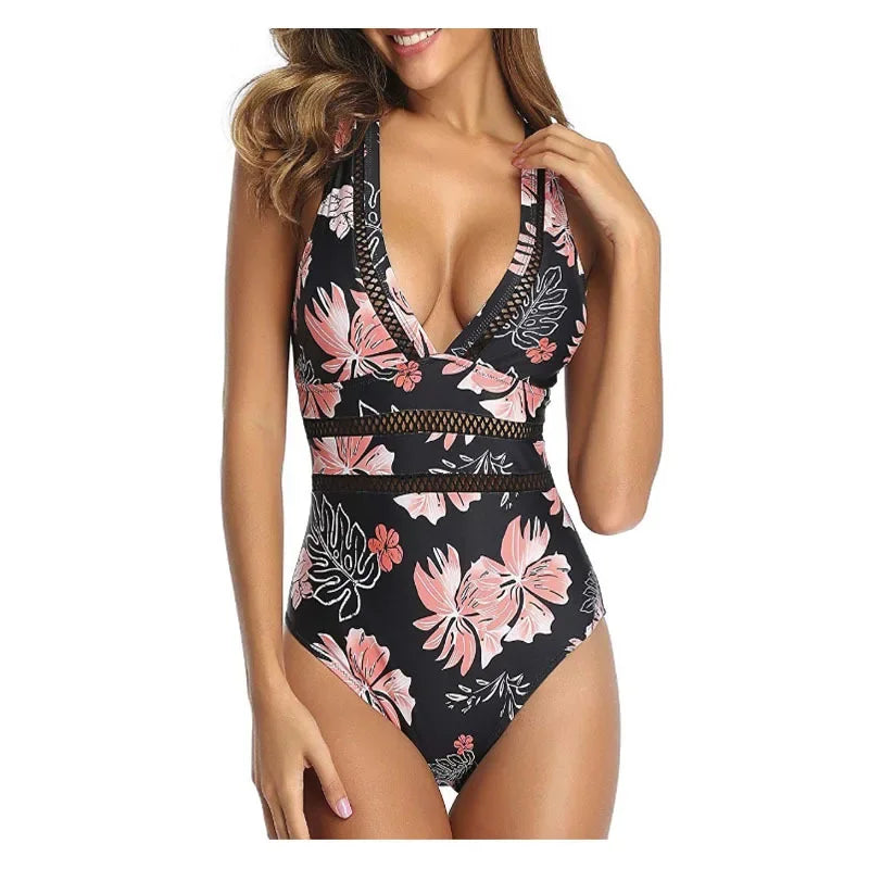 LVSANW Blossomora Black Mesh Deep V-neck Cross One-Piece Swimsuit For Women Sexy Backless Monokini 2024 Beach Bathing Suits Swimwear