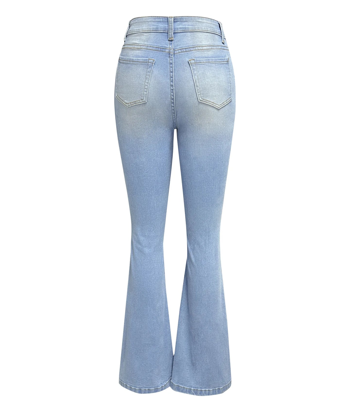 LVSANW Blue Jeans for Women Pants Jeans Casual Long Flare Pants Slim High Waist Hole Denim Trousers Button Capris Y2k Spring 2024