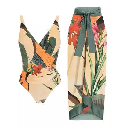 LVSANW Bohemian Style Women's Swimsuit Conservative Printed One-piece Cover Up Trousers Skirt European American Fashion