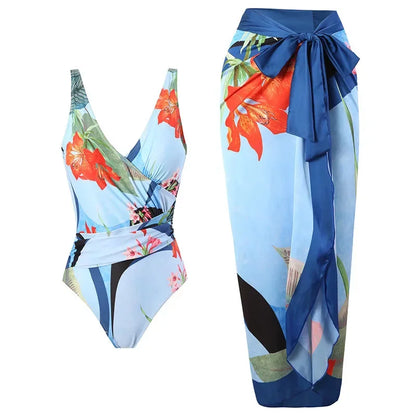 LVSANW Bohemian Style Women's Swimsuit Conservative Printed One-piece Cover Up Trousers Skirt European American Fashion