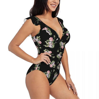 LVSANW Bohemian one piece swimsuit women flower patter Women's Ruffle Swimsuits Swimwear Sexy bikini suit fashion