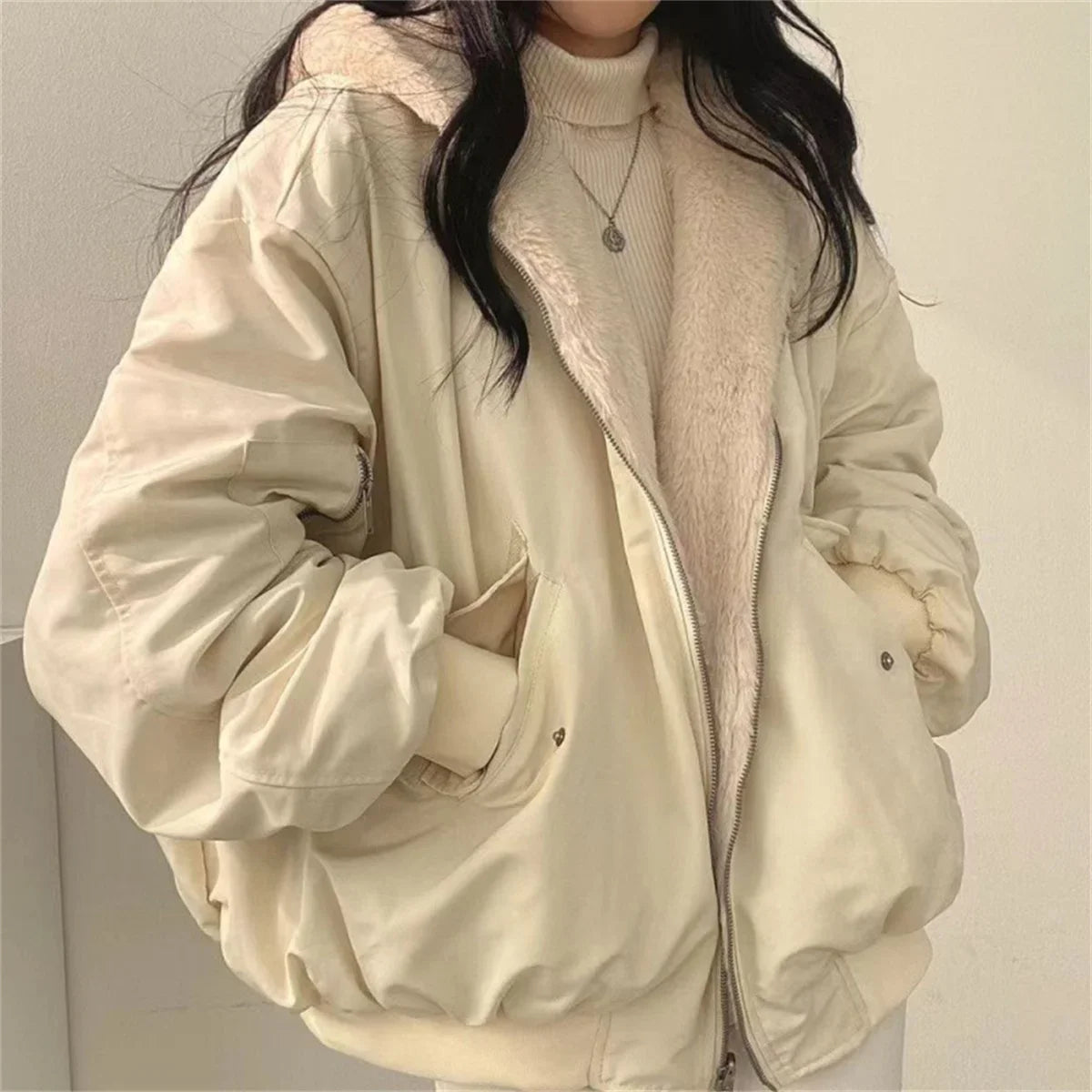 LVSANW Both Sides Thicken Coat New Zipper Hooded Women Winter Jacket Oversized Elegant Solid Fashion Warm Coats Casual Ladies Outerwear