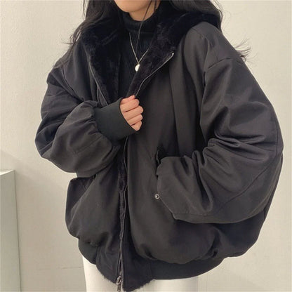 LVSANW Both Sides Thicken Coat New Zipper Hooded Women Winter Jacket Oversized Elegant Solid Fashion Warm Coats Casual Ladies Outerwear