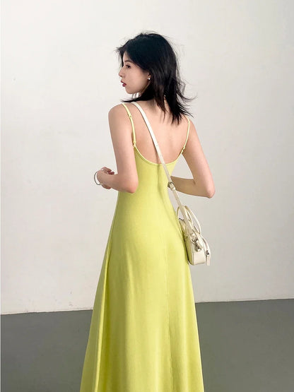 LVSANW CHIC VEN Women Dresses Solid New Sleeveless Girl U-Neck Strap Dress Slim Fit Long Pullover Soft Female Dress Summer 2024