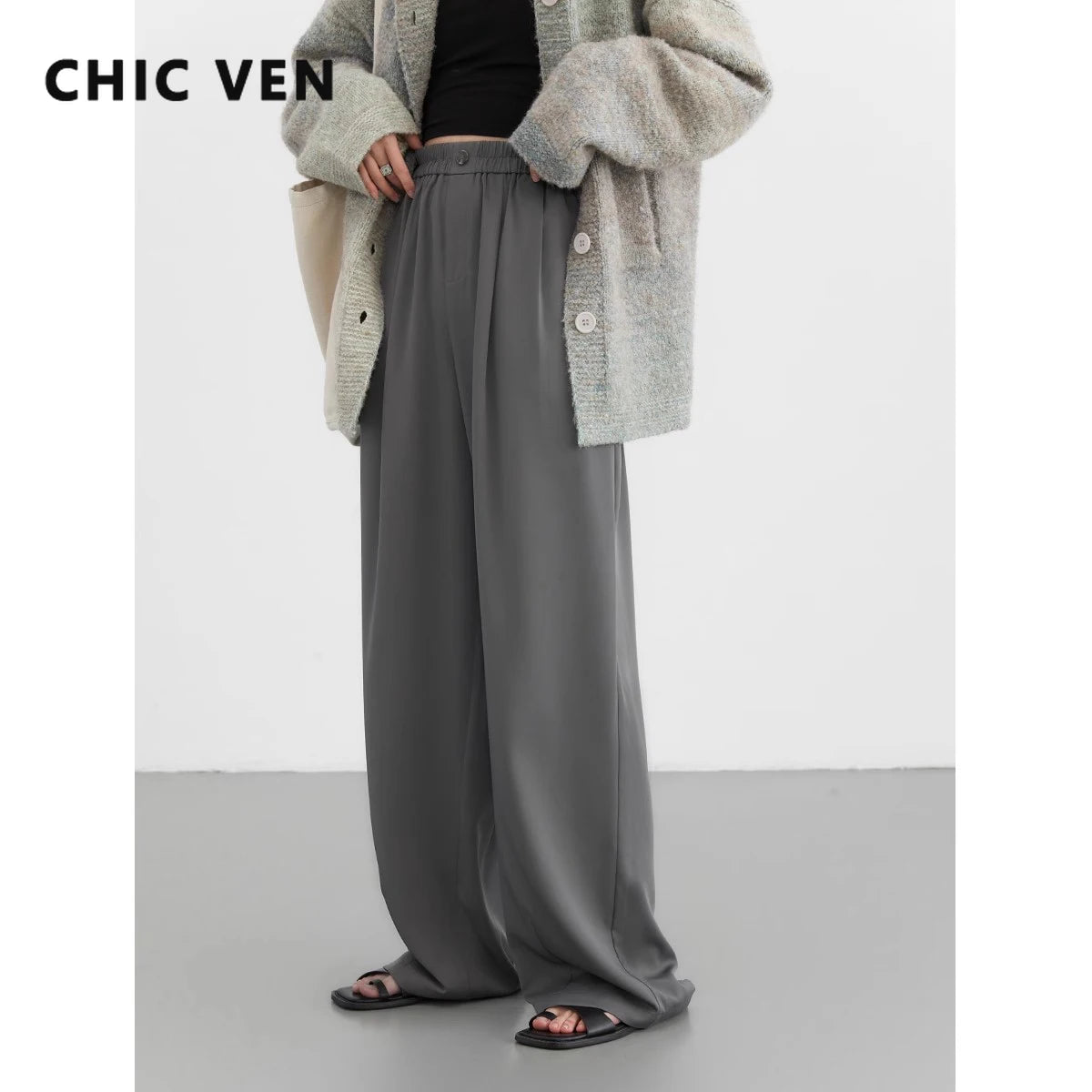 LVSANW CHIC VEN Women Pants Loose Casual New Elastic High Waisted Draped Pleated Woman Trousers Female Wide Leg Pant Spring 2024