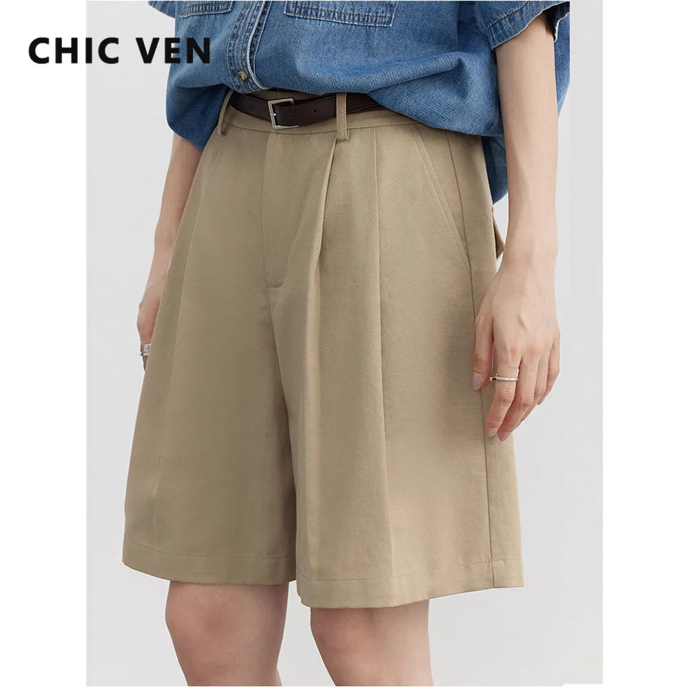 LVSANW CHIC VEN Women Short Loose Casual Wide Leg Short Pants High Waisted Woman Short Trousers Summer 2024 Female Clothing