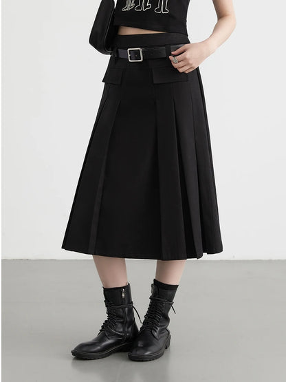 LVSANW CHIC VEN Women Skirts Black Loose New British H-shaped High Waisted Female Pleated Half A-line Long Skirt Spring Summer 2024