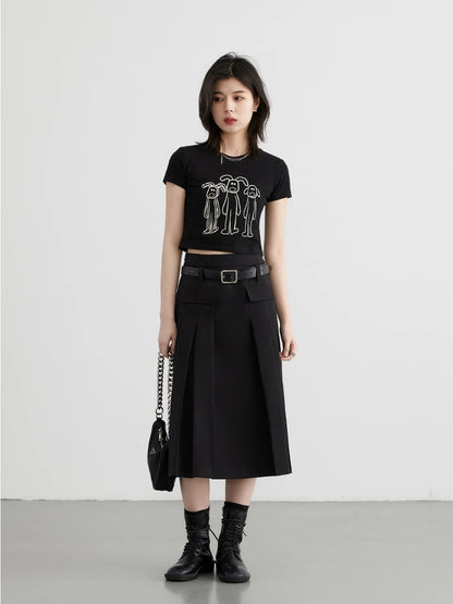 LVSANW CHIC VEN Women Skirts Black Loose New British H-shaped High Waisted Female Pleated Half A-line Long Skirt Spring Summer 2024