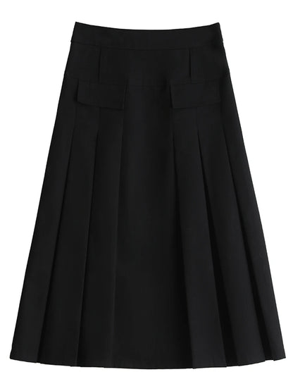 LVSANW CHIC VEN Women Skirts Black Loose New British H-shaped High Waisted Female Pleated Half A-line Long Skirt Spring Summer 2024