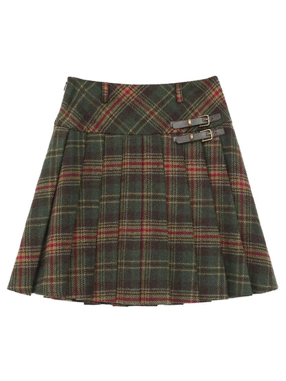 LVSANW CHIC VEN Women Skirts High Waist New British College Style Wool Plaid A-line Skirt Pleated Skirt Spring Autumn 2024