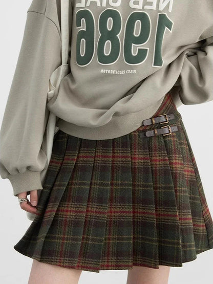 LVSANW CHIC VEN Women Skirts High Waist New British College Style Wool Plaid A-line Skirt Pleated Skirt Spring Autumn 2024