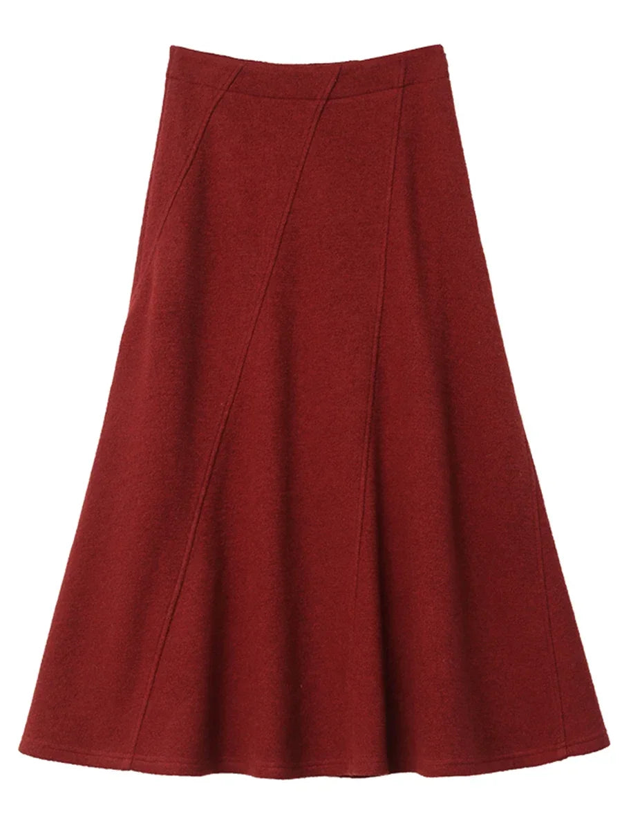 LVSANW CHIC VEN Women Skirts Loose Solid New Oblique Cut Design Woolen Skirt Female Christmas Red Fishtail Skirt Autumn Winter 2025