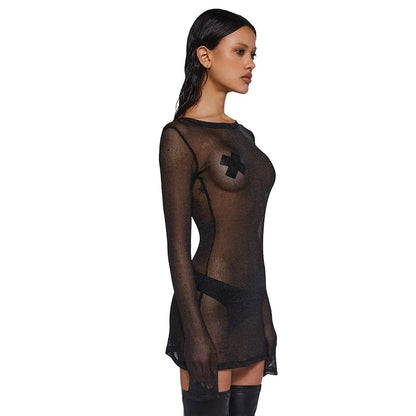 LVSANW CUTENOVA See-Through Sexy Summer Spring Dress 2024 Long Sleeve Bodycon Mini Dress Chic Outfits For Women Night Club Wear