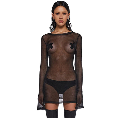 LVSANW CUTENOVA See-Through Sexy Summer Spring Dress 2024 Long Sleeve Bodycon Mini Dress Chic Outfits For Women Night Club Wear