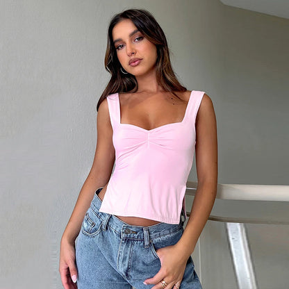 LVSANW CUTENOVA Square Collar Tank Women Slim Split Crop Tops Chic Backless Sleeveless Casual Camis Summer 2024 Y2K Double Layer