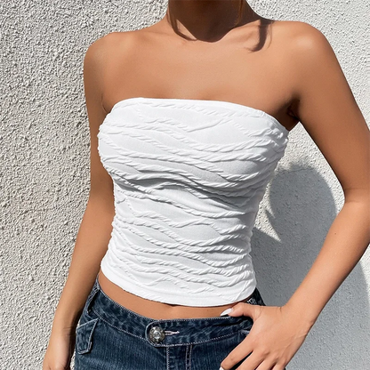 LVSANW CUTENOVA Summer Solid Colour Striped Top Neckless Plunge Sexy Slim Sleeveless Pullover Neckless Top Simple Backless Girls' Tops