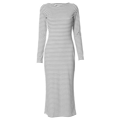 LVSANW CUTENOVA Women Black White Stripes Slim Casual Dress O Neck Backless Long Sleeve Dress Autumn Harajuku Street Elegant Outfits