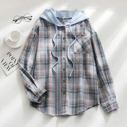 LVSANW Cardigan Shirt Single-breasted Designed Sense Plaid Pattern Loose Office Hoodie Shirt Thick Autumn Shirt Female Clothing