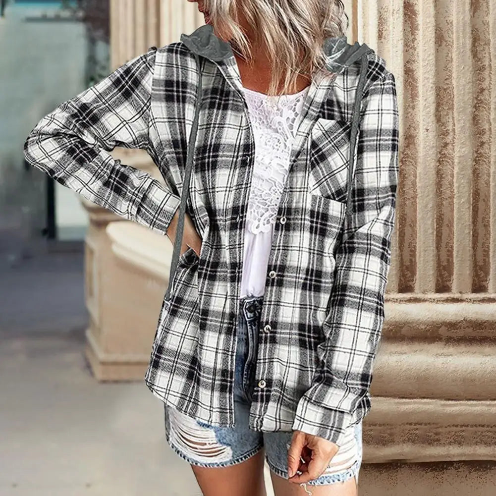 LVSANW Cardigan Shirt Single-breasted Designed Sense Plaid Pattern Loose Office Hoodie Shirt Thick Autumn Shirt Female Clothing