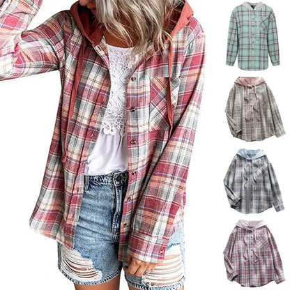 LVSANW Cardigan Shirt Single-breasted Designed Sense Plaid Pattern Loose Office Hoodie Shirt Thick Autumn Shirt Female Clothing