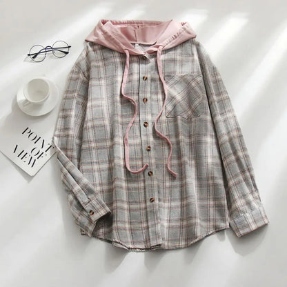 LVSANW Cardigan Shirt Single-breasted Designed Sense Plaid Pattern Loose Office Hoodie Shirt Thick Autumn Shirt Female Clothing