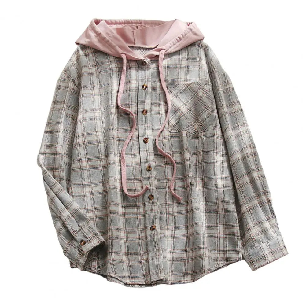 LVSANW Cardigan Shirt Single-breasted Designed Sense Plaid Pattern Loose Office Hoodie Shirt Thick Autumn Shirt Female Clothing