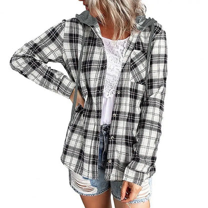 LVSANW Cardigan Shirt Single-breasted Designed Sense Plaid Pattern Loose Office Hoodie Shirt Thick Autumn Shirt Female Clothing