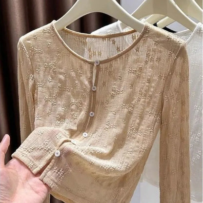 LVSANW Cardigan Women Lace Breathable Light Sun Protection Solid Single Breasted Summer Korean Fashion Chic Casual Sweaters All-match