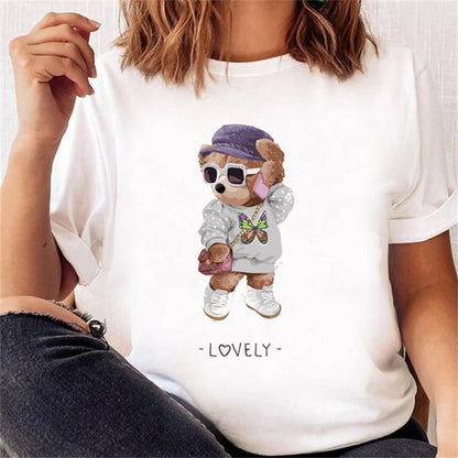 LVSANW Casual Cute Bear Trend Cute Style Women's Short Sleeve Printed T-shirt Pattern T-shirt Top Fashion Summer Spring Printed Clothin