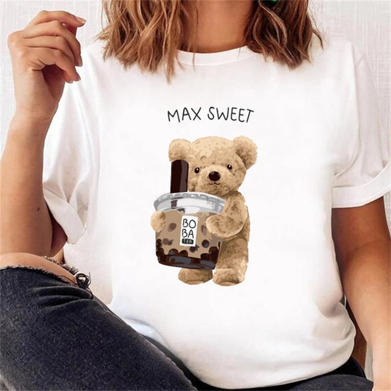 LVSANW Casual Cute Bear Trend Cute Style Women's Short Sleeve Printed T-shirt Pattern T-shirt Top Fashion Summer Spring Printed Clothin