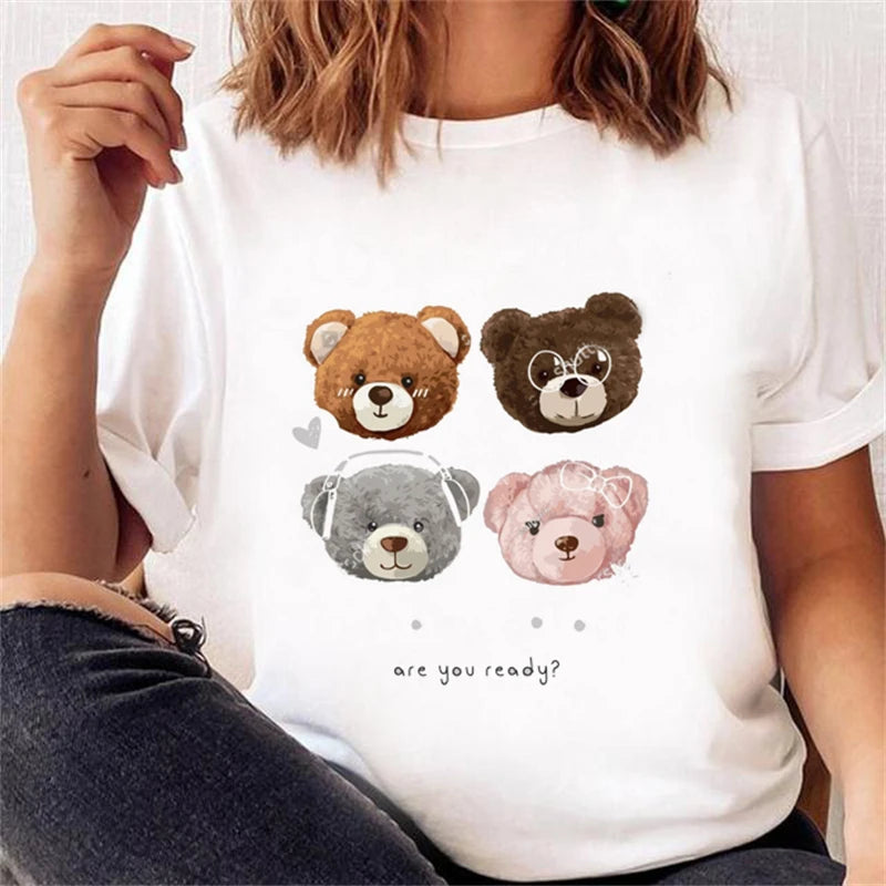 LVSANW Casual Cute Bear Trend Cute Style Women's Short Sleeve Printed T-shirt Pattern T-shirt Top Fashion Summer Spring Printed Clothin