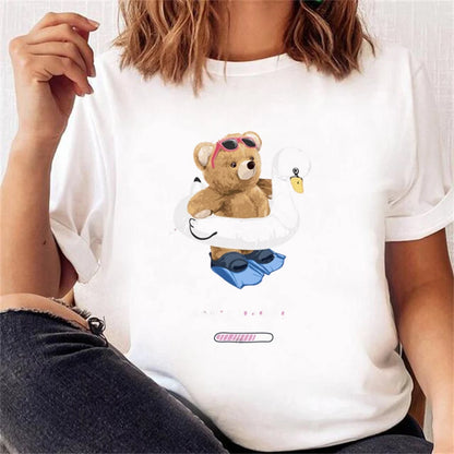 LVSANW Casual Cute Bear Trend Cute Style Women's Short Sleeve Printed T-shirt Pattern T-shirt Top Fashion Summer Spring Printed Clothin