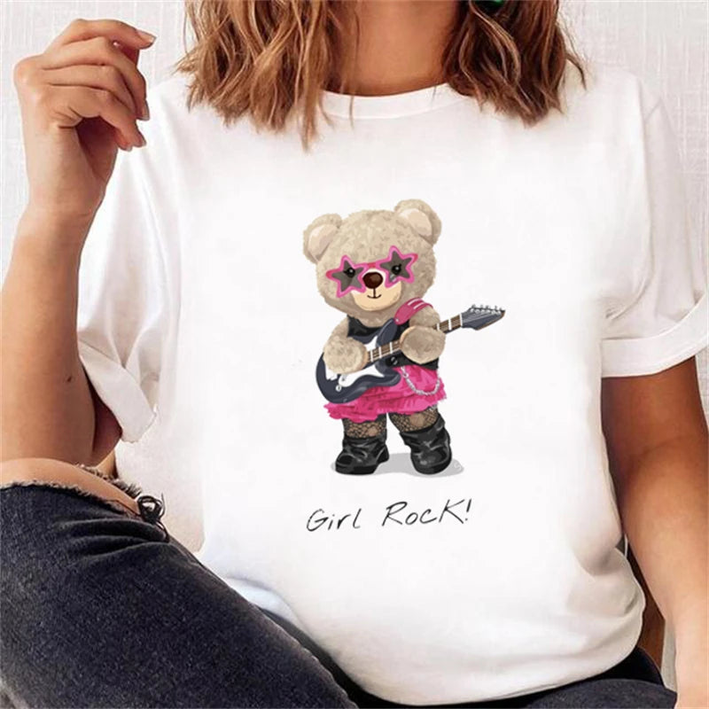 LVSANW Casual Cute Bear Trend Cute Style Women's Short Sleeve Printed T-shirt Pattern T-shirt Top Fashion Summer Spring Printed Clothin