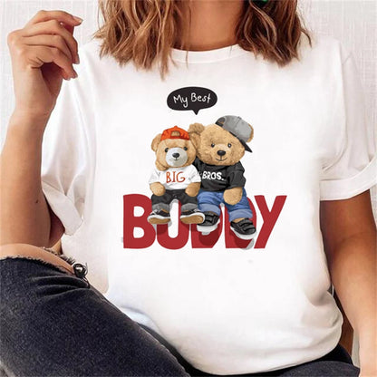 LVSANW Casual Cute Bear Trend Cute Style Women's Short Sleeve Printed T-shirt Pattern T-shirt Top Fashion Summer Spring Printed Clothin